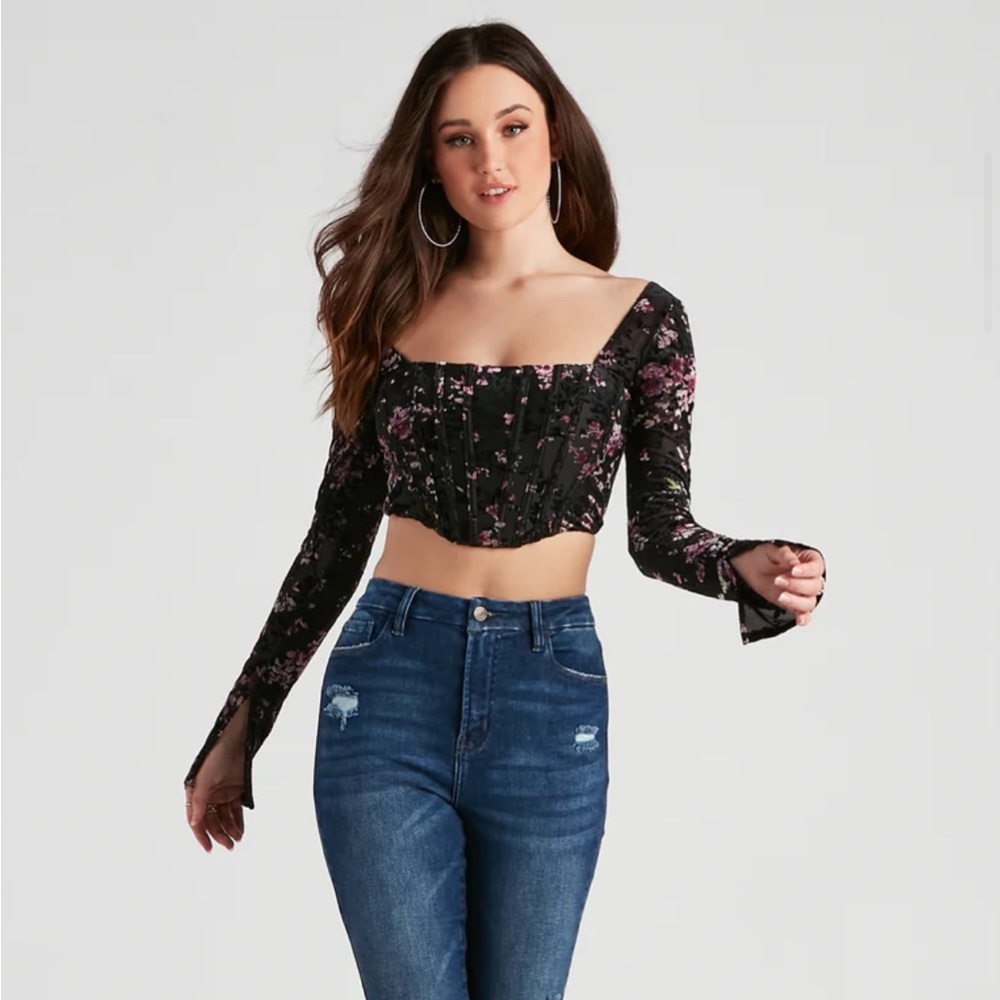 Windsor Florals Flocked Velvet Corset Top